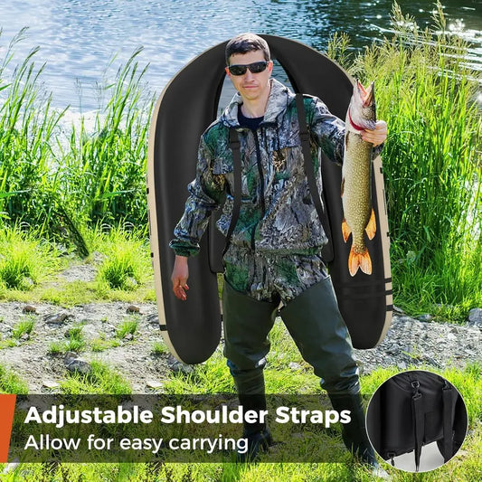 Inflatable Float Tube, Fishing Boat with Fish Ruler, Pump, Storage Bag, Adjustable Straps
