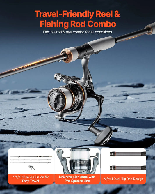 IM7 Carbon Fiber Spinning Rod And Reel Combo 7 Ft Two-Piece Rods