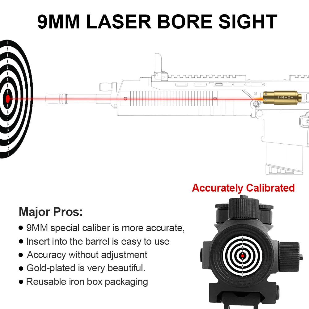 9MM Optics Cartridge Red Dot Laser Bore sighter For Pistol