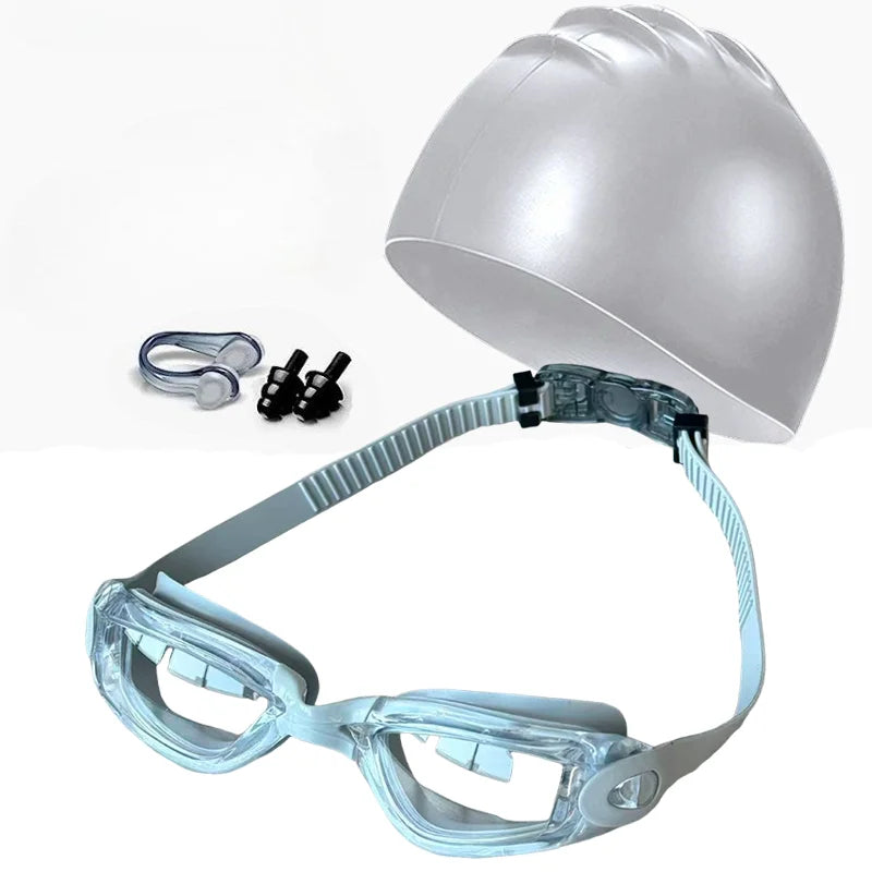 , anti- fog, anti UV swimming goggles and swimming cap set