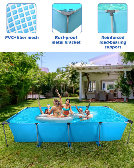 Above Ground Outdoor 178" x 87" Swimming Pool with Metal Frame for Backyard Use