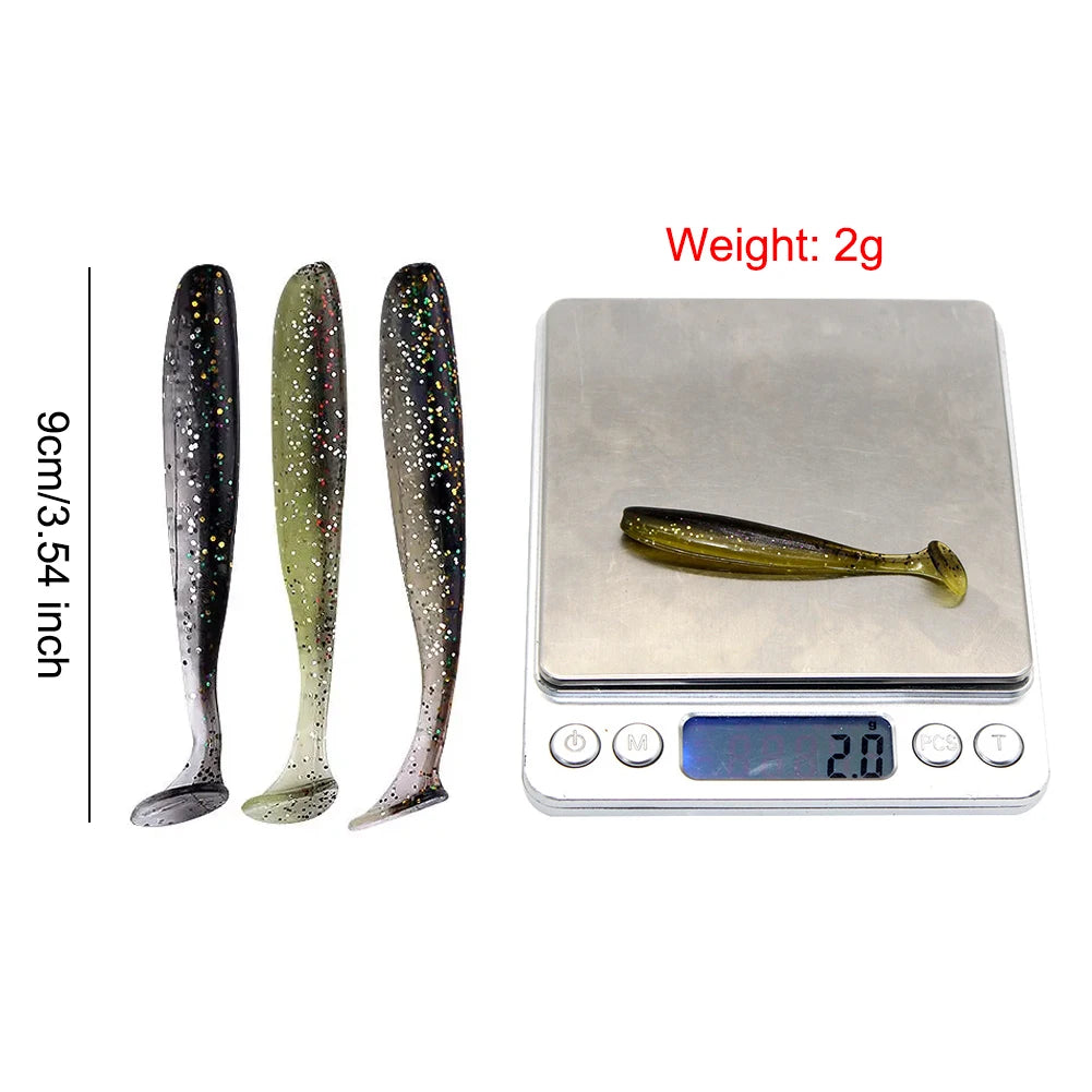 10Pcs 9cm Fishing Lures T Tail Worm Soft Bait Plastic