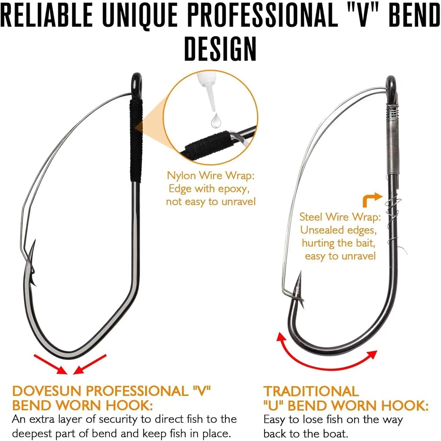 Weedless Worm Hooks Wacky Rig Hooks Texas Rig Hooks 30PCS Professional V