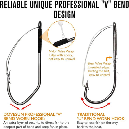 Weedless Worm Hooks Wacky Rig Hooks Texas Rig Hooks 30PCS Professional V