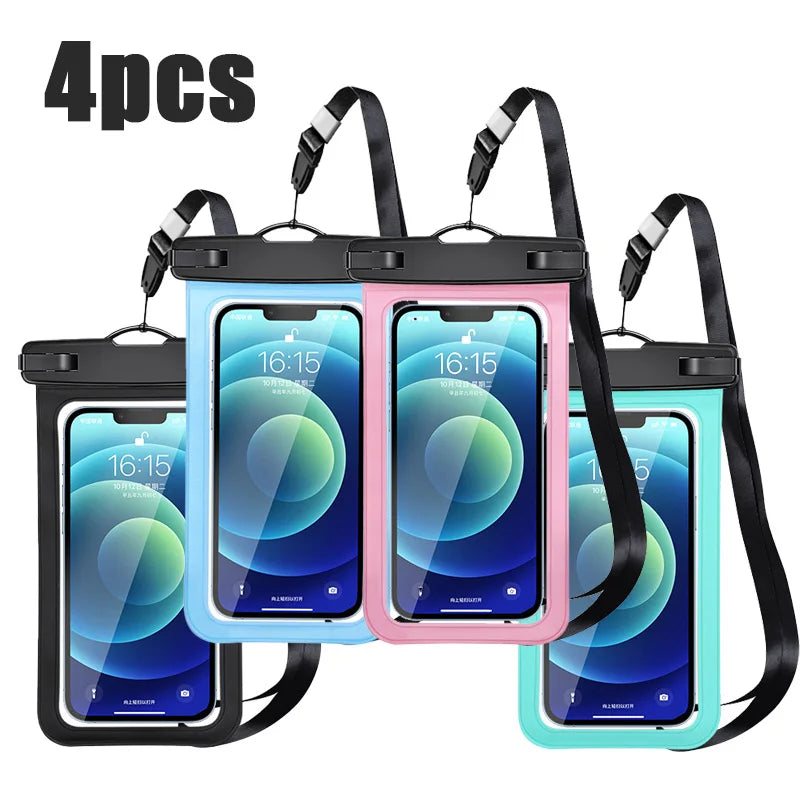 4-Pack - Waterproof Case for Swimming, Beach, Rain, Up to 100ft Deep, Clear & Touch Sensitive
