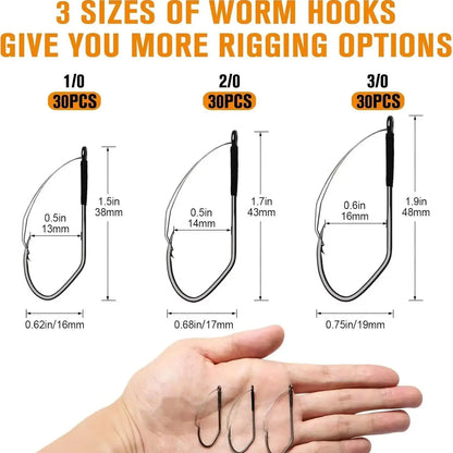 Weedless Worm Hooks Wacky Rig Hooks Texas Rig Hooks 30PCS Professional V