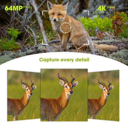 64MP Trail Camera with Night Vision 0.2s Trigger Motion Activated,