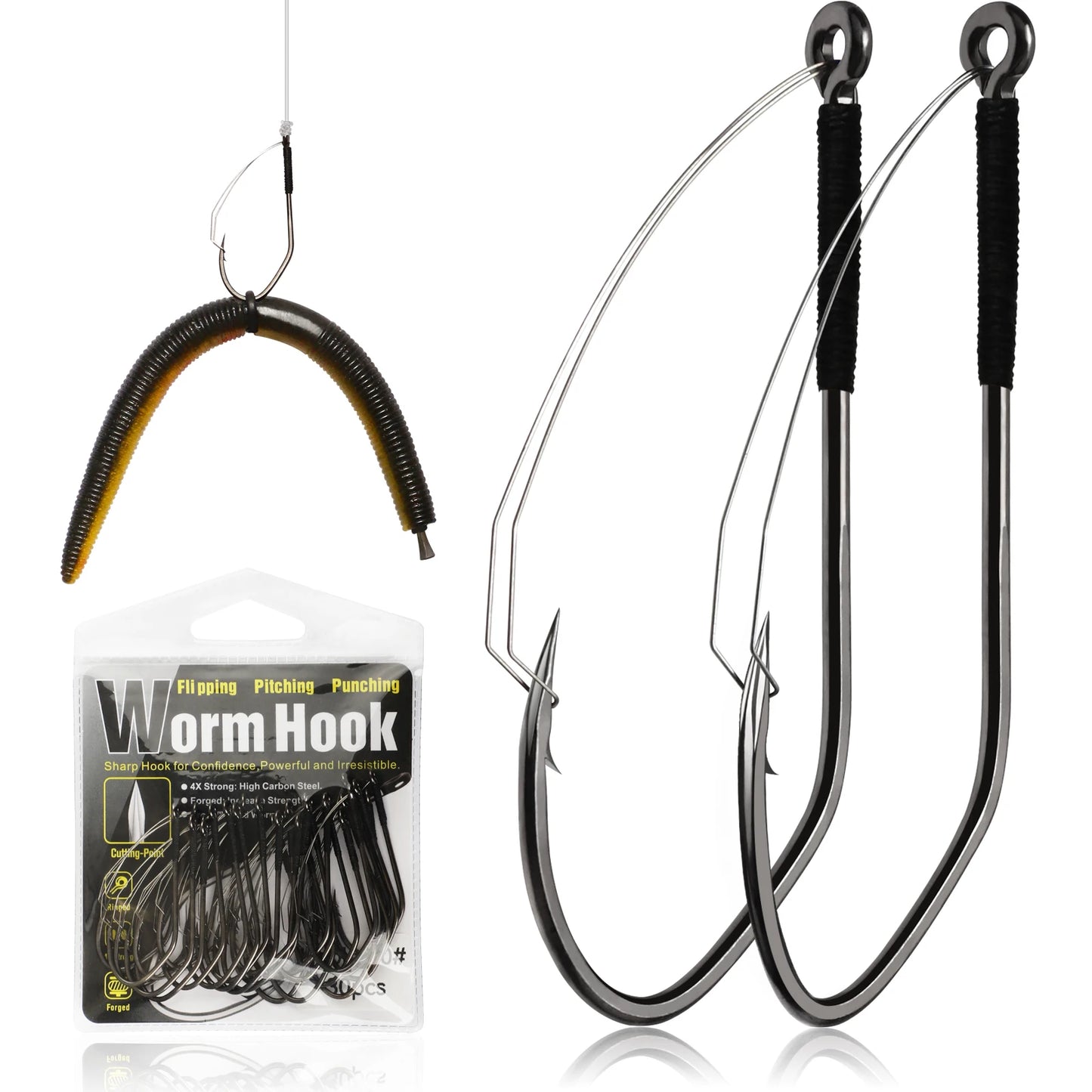 Weedless Worm Hooks Wacky Rig Hooks Texas Rig Hooks 30PCS Professional V