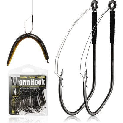 Weedless Worm Hooks Wacky Rig Hooks Texas Rig Hooks 30PCS Professional V