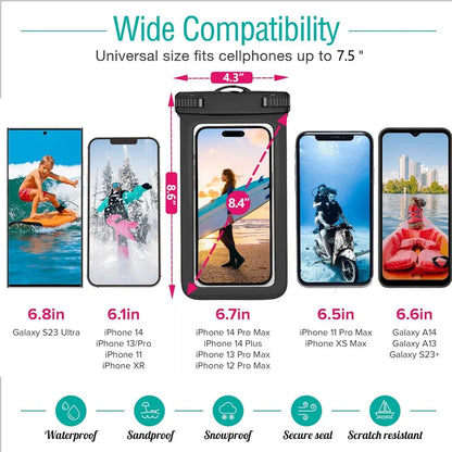 4-Pack - Waterproof Case for Swimming, Beach, Rain, Up to 100ft Deep, Clear & Touch Sensitive