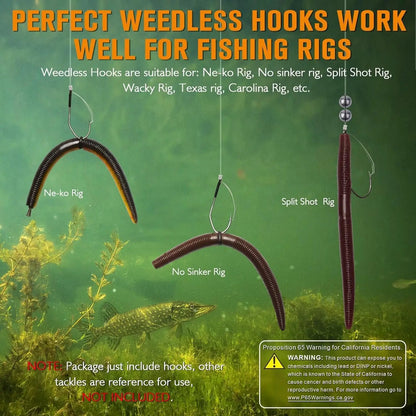 Weedless Worm Hooks Wacky Rig Hooks Texas Rig Hooks 30PCS Professional V