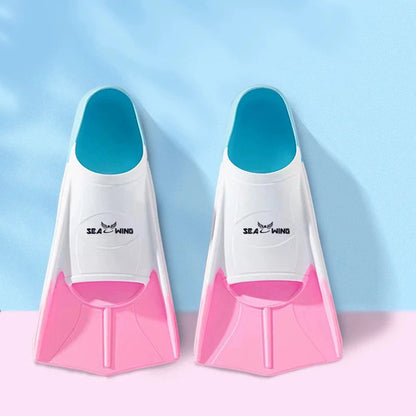 Swimming training with fins wrapped around the feet design