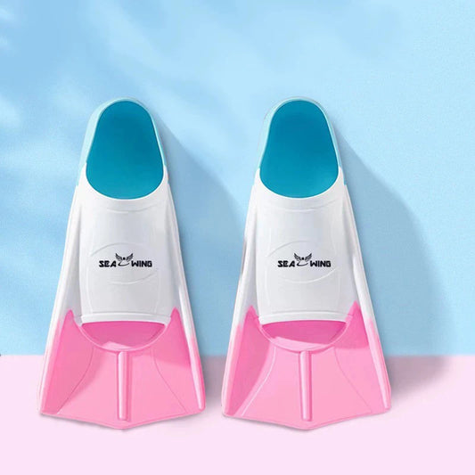 Swimming training with fins wrapped around the feet design