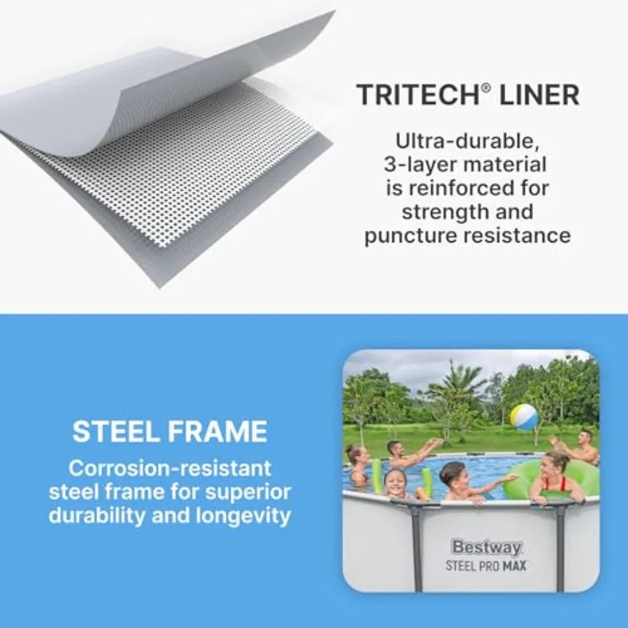 13' x 48" Above Ground Round Metal Frame Outdoor Swimming Pool Set with Filter Pump Ladder and Cover Gray