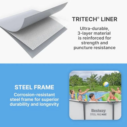 13' x 48" Above Ground Round Metal Frame Outdoor Swimming Pool Set with Filter Pump Ladder and Cover Gray