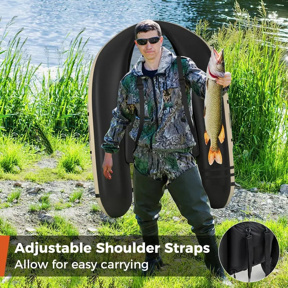 Inflatable Float Tube, Fishing Boat with Fish Ruler, Pump, Storage Bag, Adjustable Straps