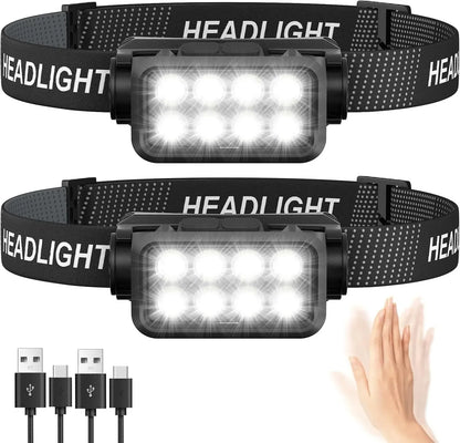 Motion Sensor Rechargeable Headlamp 8 LED Ultra Bright Flashlight for Fishing Camping Hiking Headlight