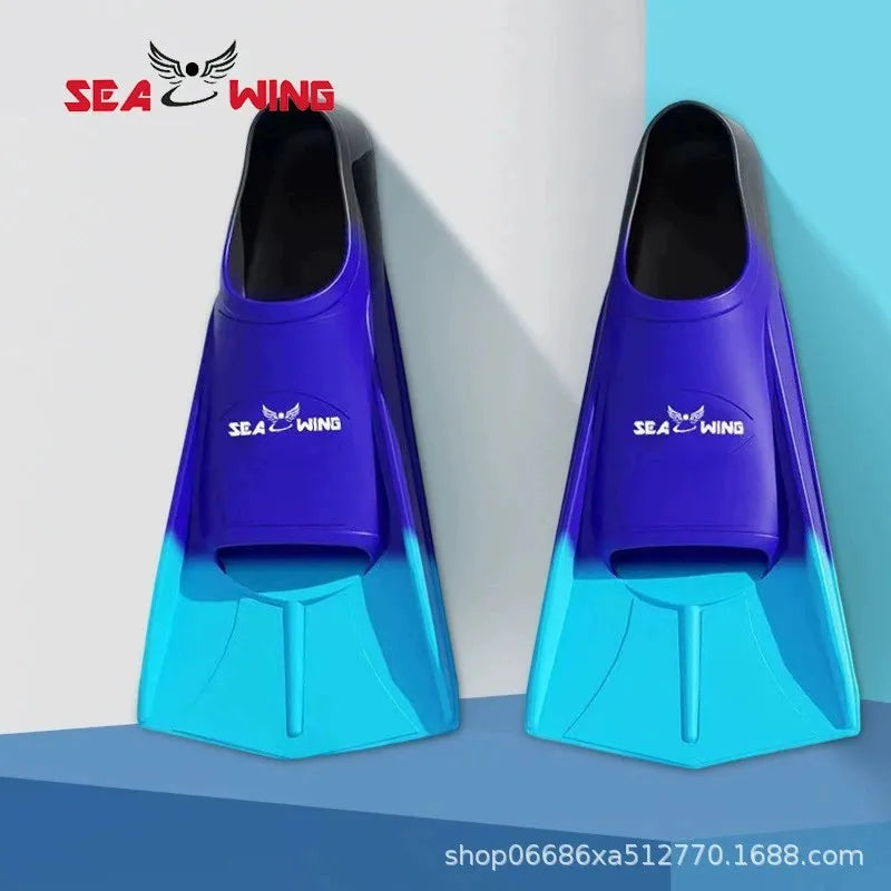 Swimming training with fins wrapped around the feet design