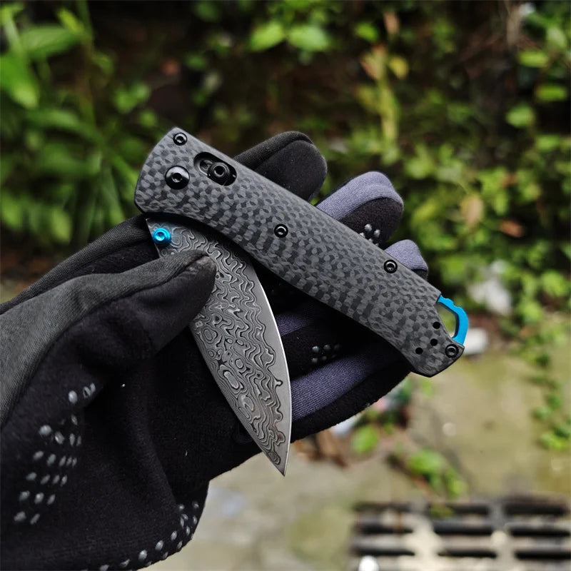 Folding Pocket Knife Damascus Steel Carbon Fiber Handle