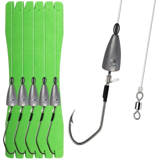5pcs Texas Rigs with Hooks, Swivels, Fluorocarbon Line & Various Weights
