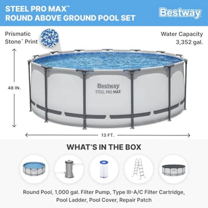 13' x 48" Above Ground Round Metal Frame Outdoor Swimming Pool Set with Filter Pump Ladder and Cover Gray