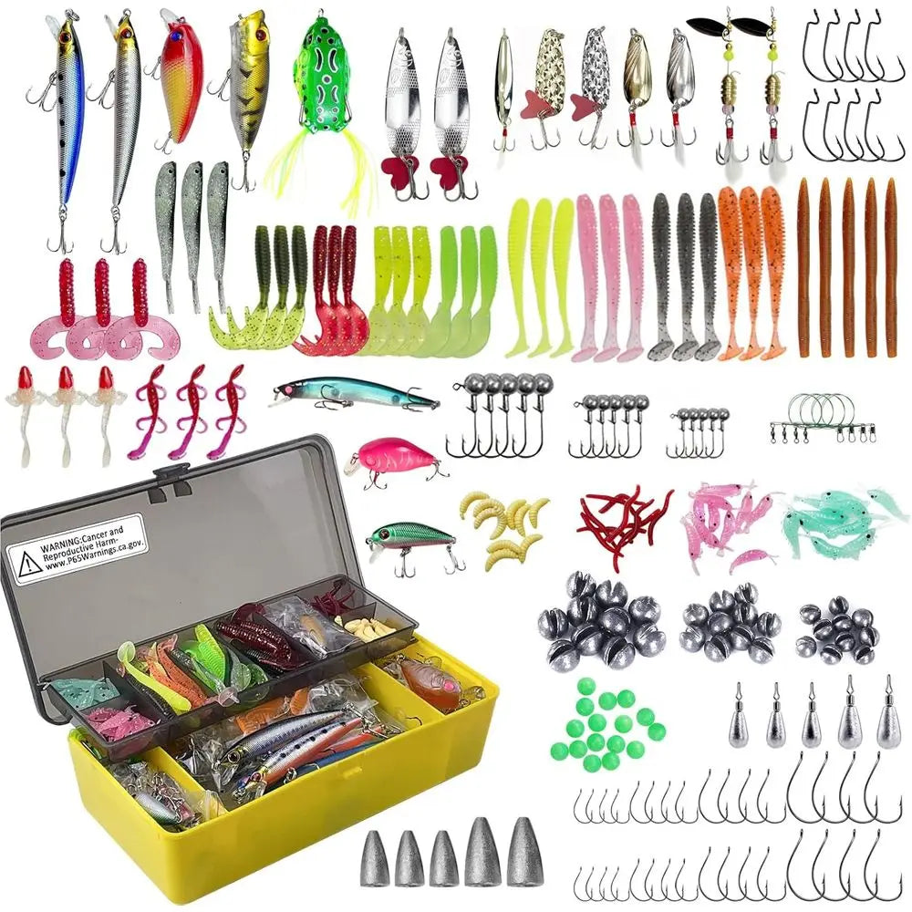 318-Piece Fishing Tackle Kit: Soft Lures, Hooks, Sinkers, Jigs, Crankbaits, Minnows, Swivels, Beads
