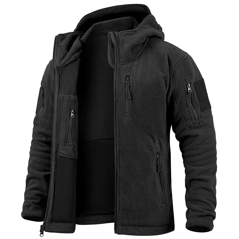 Men's Outdoor Fleece Tactical Jacket Winter Warm Full Zip Military Hoodies Multi-Pockets