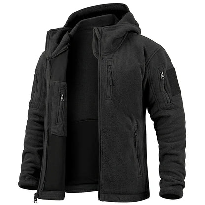 Men's Outdoor Fleece Tactical Jacket Winter Warm Full Zip Military Hoodies Multi-Pockets