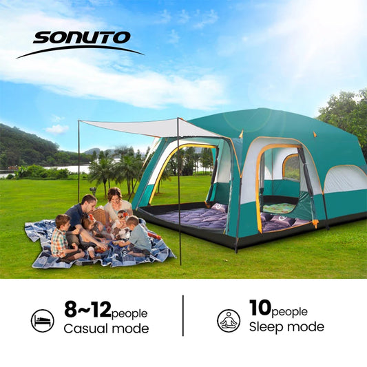Large Family Tent 8-12 Person 2 Room Camping Tent for 4 Season