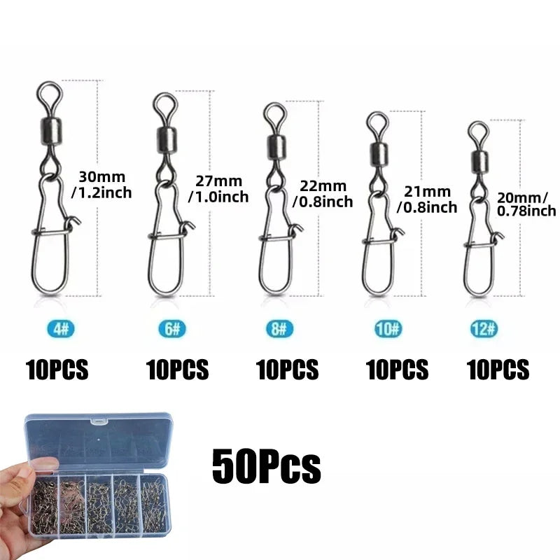 Stainless Steel Fishing Swivel Snaps 4#-12# Rolling Bearing Duo-Lock Connector