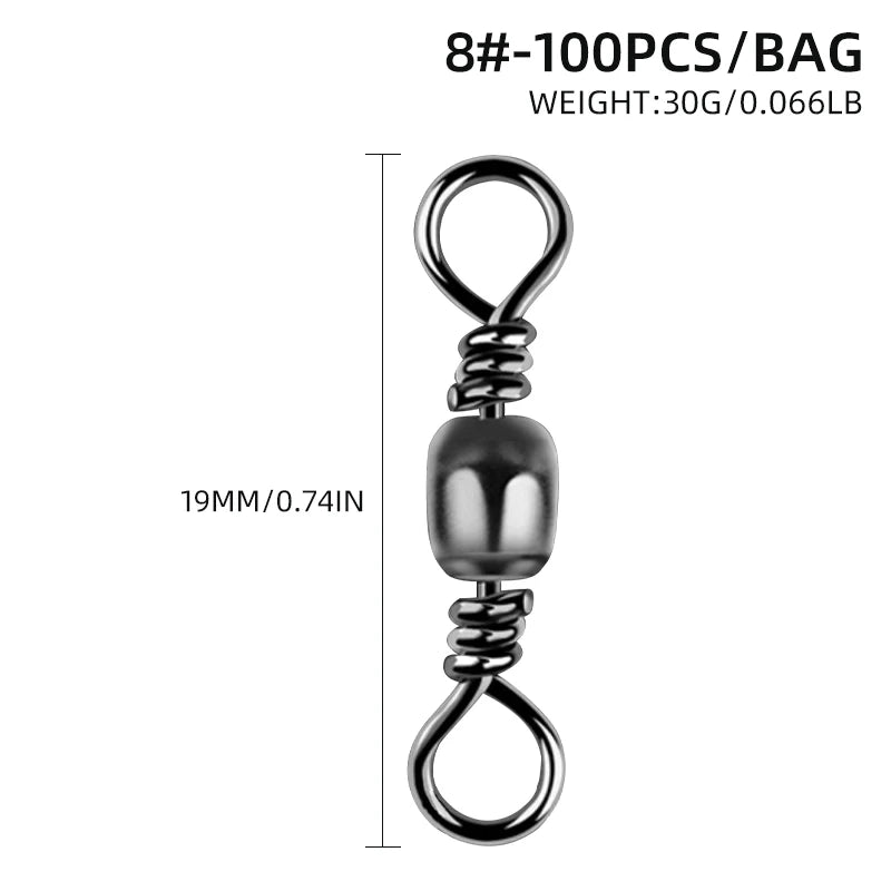 100pcs Fishing Connector Barrel Swivel Carbon Steel
