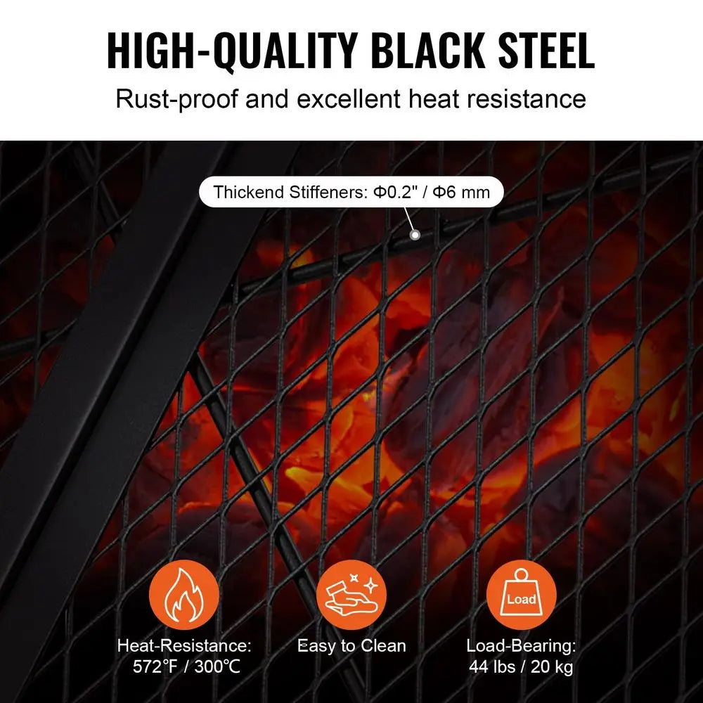 Fire Pit Grill Grate, Foldable Round Cooking Grate, Heavy Duty Steel