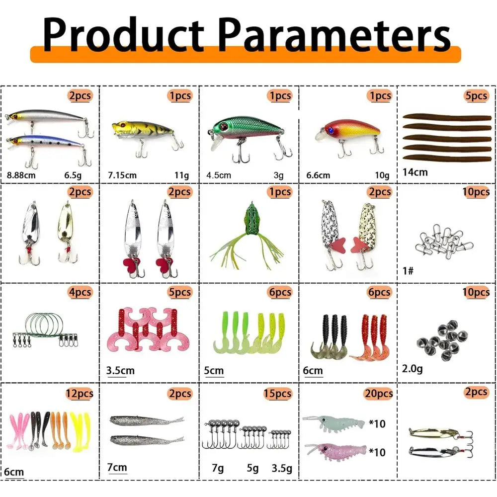 318-Piece Fishing Tackle Kit: Soft Lures, Hooks, Sinkers, Jigs, Crankbaits, Minnows, Swivels, Beads