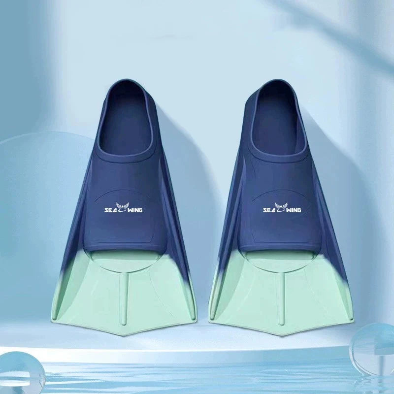Swimming training with fins wrapped around the feet design