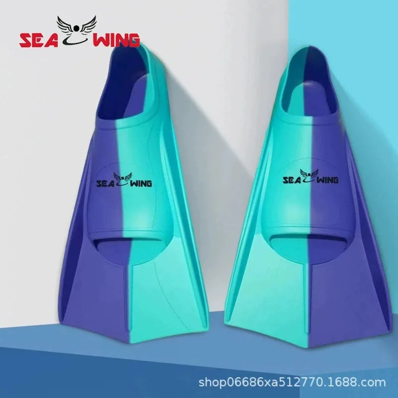 Swimming training with fins wrapped around the feet design