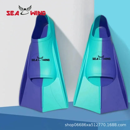 Swimming training with fins wrapped around the feet design