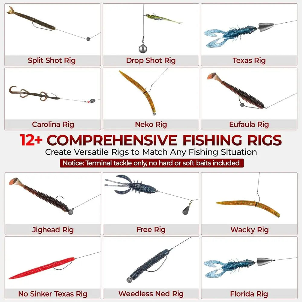 182-400pcs Fishing Kit: Complete Freshwater Tackle Box with Hooks, Weights, Bobbers
