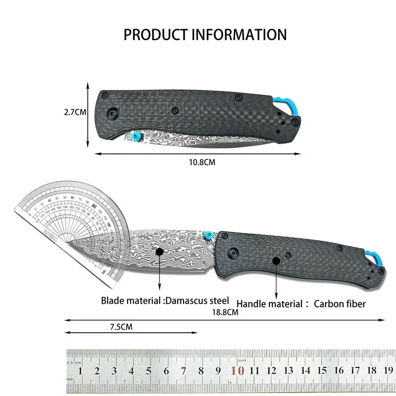 Folding Pocket Knife Damascus Steel Carbon Fiber Handle