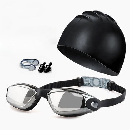 , anti- fog, anti UV swimming goggles and swimming cap set