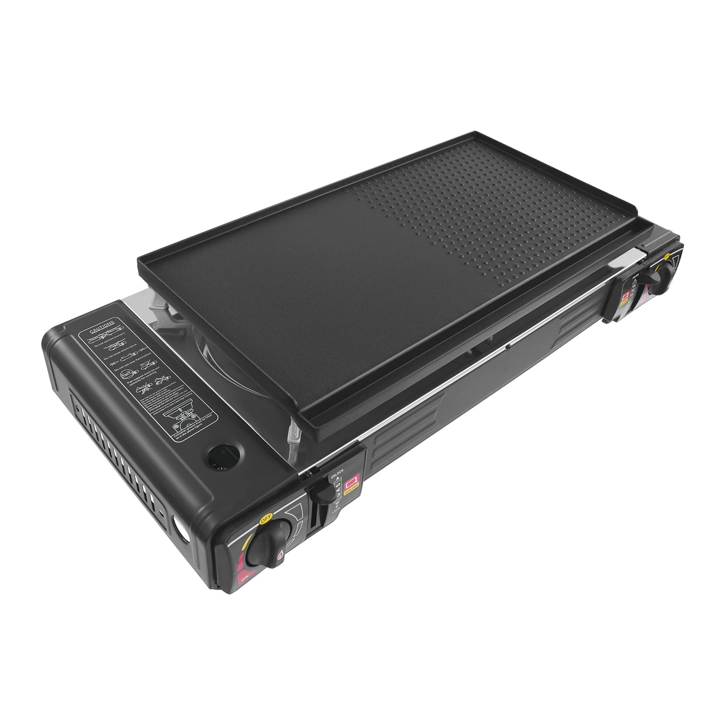 2-Burner Family Camping Gas Stove with Grill Pan