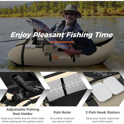 Inflatable Float Tube, Fishing Boat with Fish Ruler, Pump, Storage Bag, Adjustable Straps