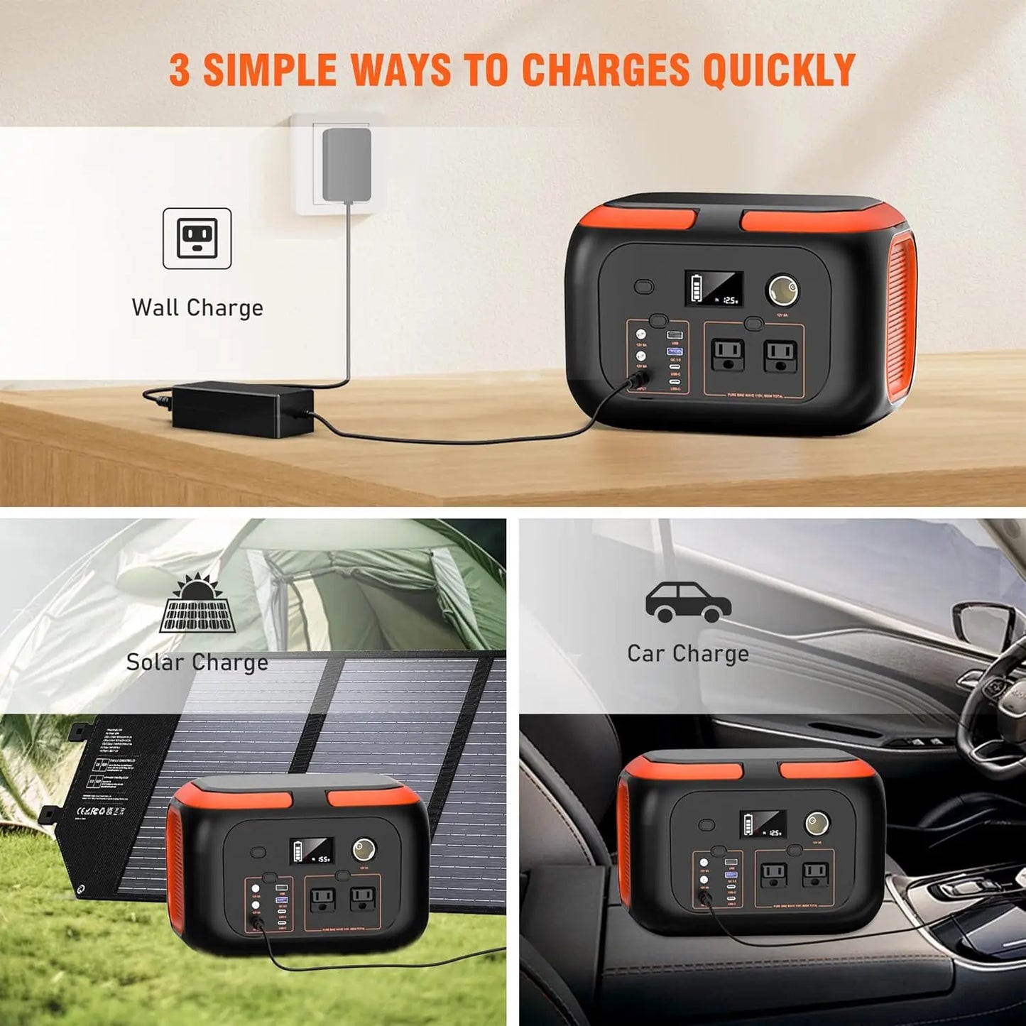 600W/300W/200W/120W Portable Power Station,110V AC Outlets Solar Generator