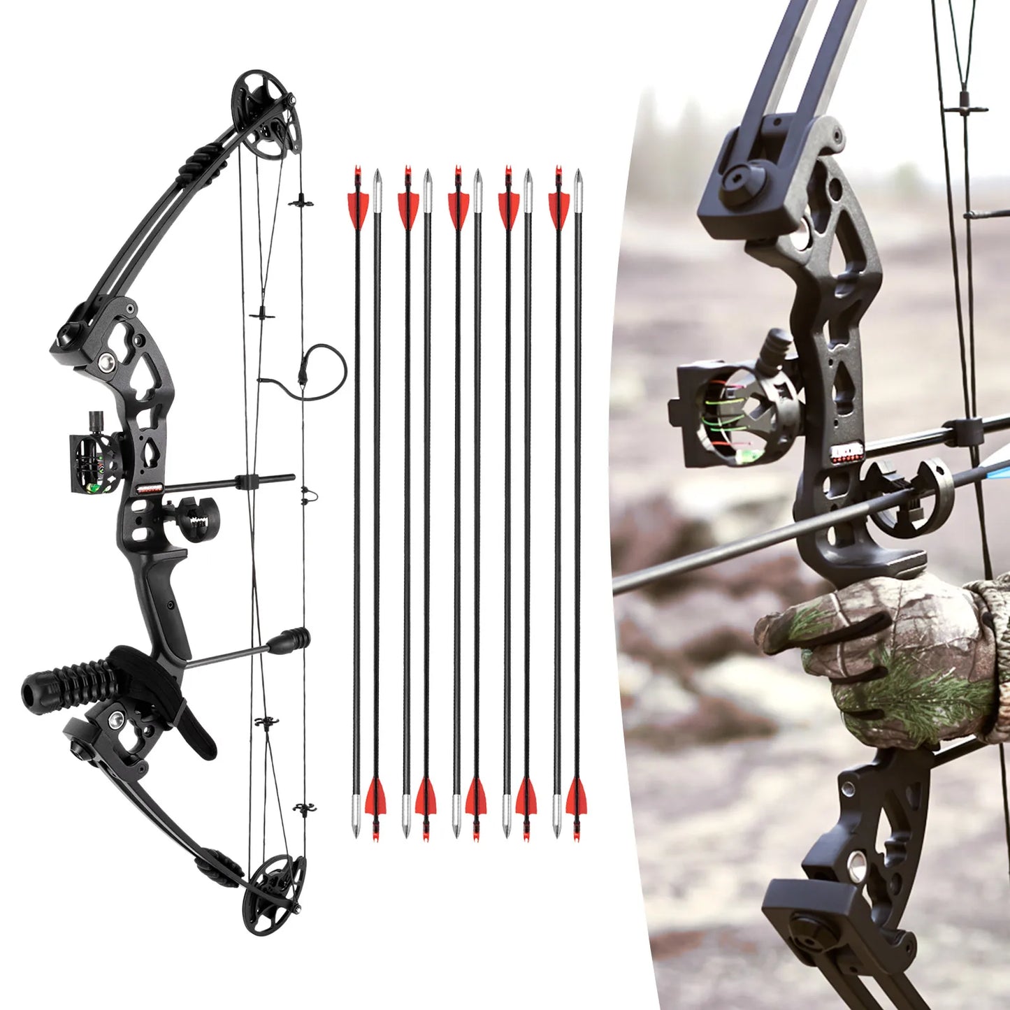 Right Handed Compound Bow Kit Adults and Teens with 12 Arrows 30-60lbs Adjustable