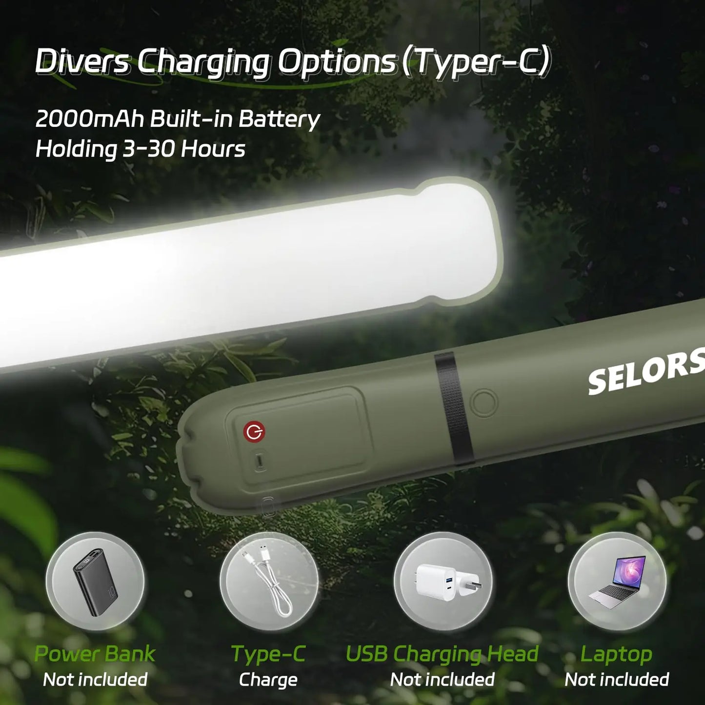 Rechargeable Portable Camping Strong Light Waterproof 2000 mAh