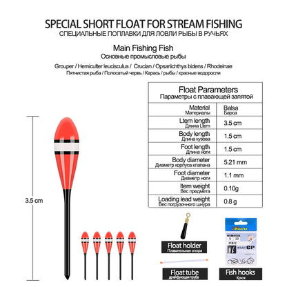 5PCS Balsa Fishing Floats+1 Bag Hooks+1 Float Tube+1 Float Rest
