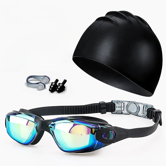 , anti- fog, anti UV swimming goggles and swimming cap set