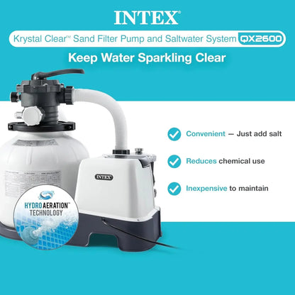 Sand Filter Pump & Saltwater System for Up to 15,000 Gal Pools, Krystal Clear - Automatic Algae Control & Above-Ground Swimming