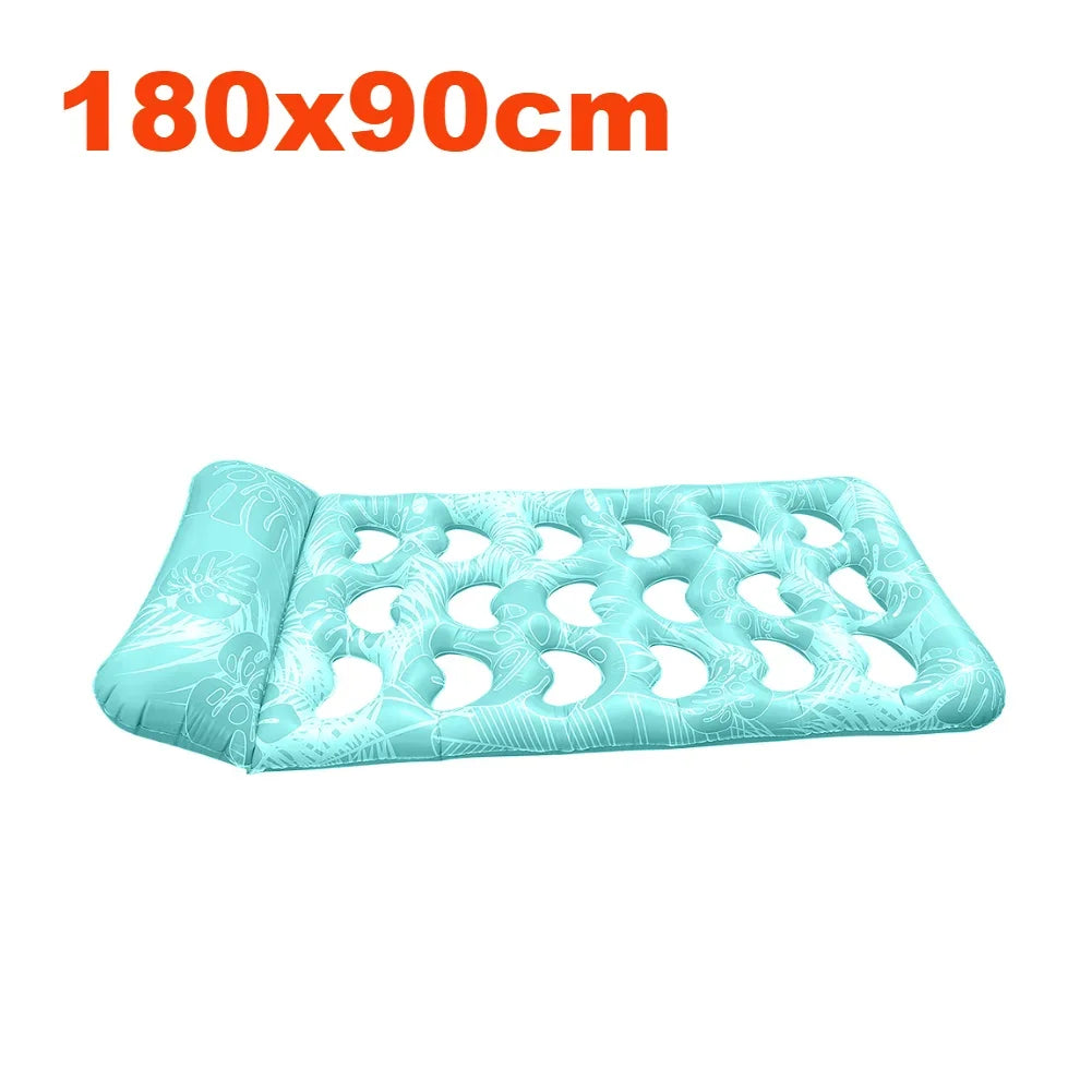 Inflatable Floating Bed with Headrest PVC Floating Lounger Pool Air Mattress for Swimming Pool Beach Adult Water Sleeping Bed