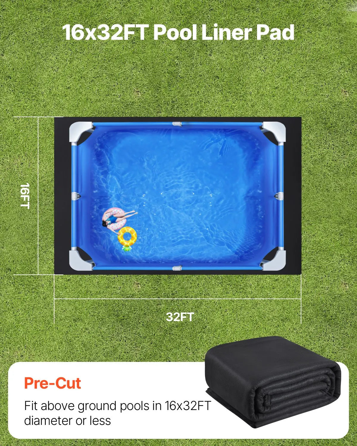 16x32ft Rectangle Pool Liner Pad Heavy Duty Thick Pool Mat Prevent Punctures