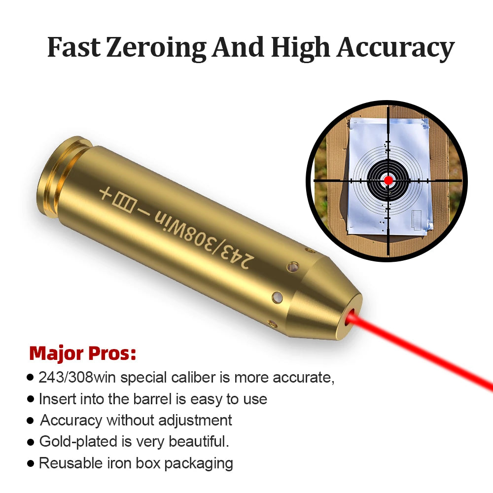 243 308WIN Optics Cartridge Red Dot Laser Bore Brass
